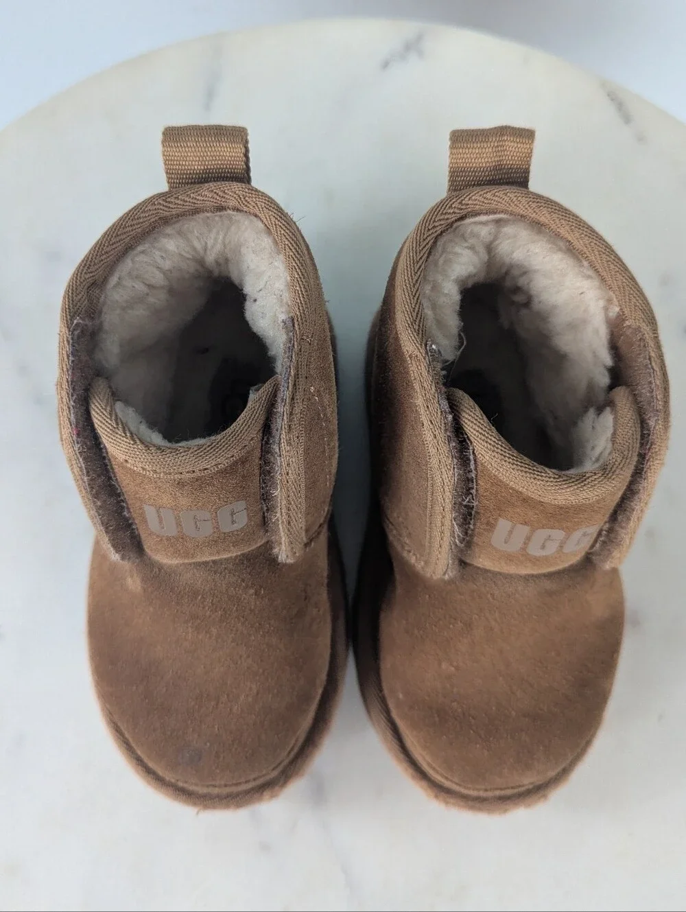 UGG Baby Neumel EZ Fit Chestnut Brown Suede Logo Winter Boots